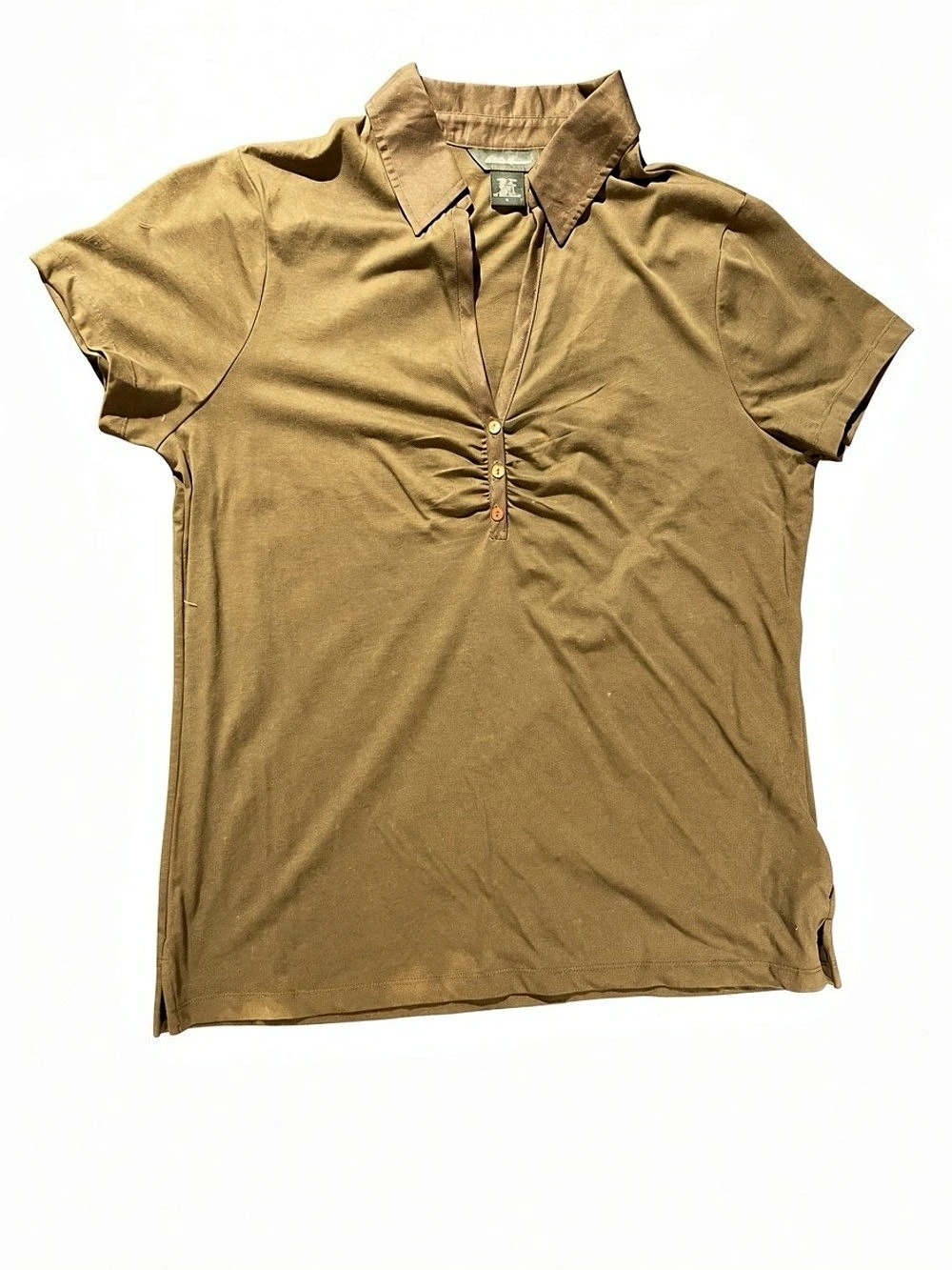 Vintage Rare Eddie Bauer Women Ruched Front Knit Polo Shirt Size Large